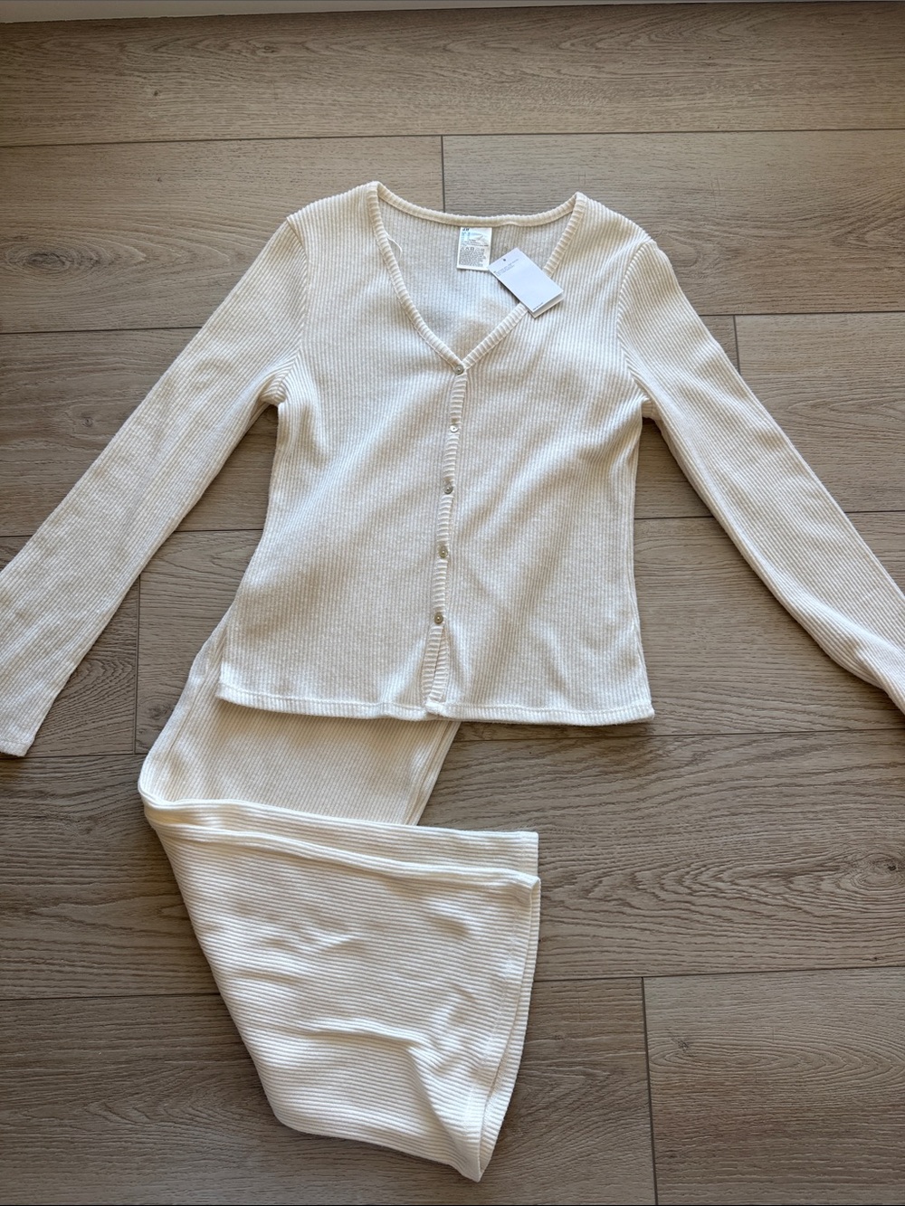NWT H&M Cream Rib Knit Cardigan and Pants Set